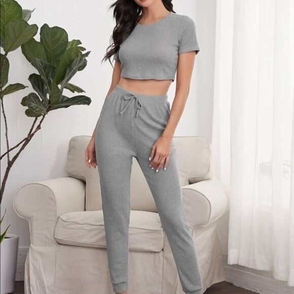 Other - Rib Knit Cropped Top PJ/Lounge Set
